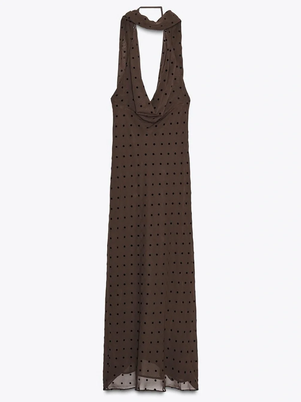 Zara Brown Polka-Dot Halter Maxi Dress w Scarf. M NWT - Picture 10 of 17